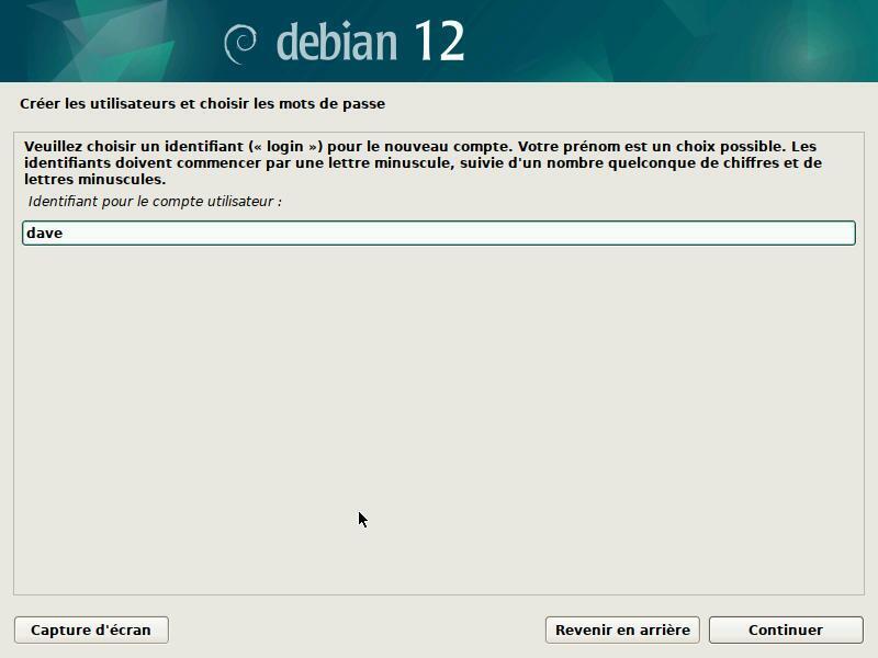 Installation : identifiant de connexion de l’utilisateur principal